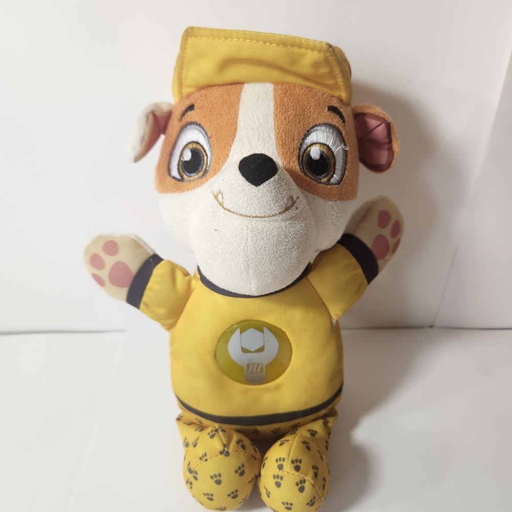 Paw Patrol Rubble Plush Stuffed Animal Yellow Construction Pup Light Up 12"
